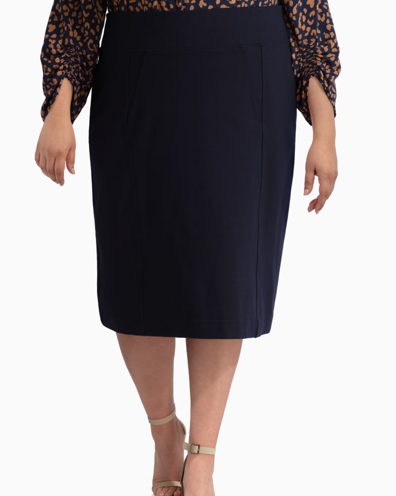 Front of plus size Freesia Scuba Pencil Skirt by Prescott New York | Dia&Co | dia_product_style_image_id:117340